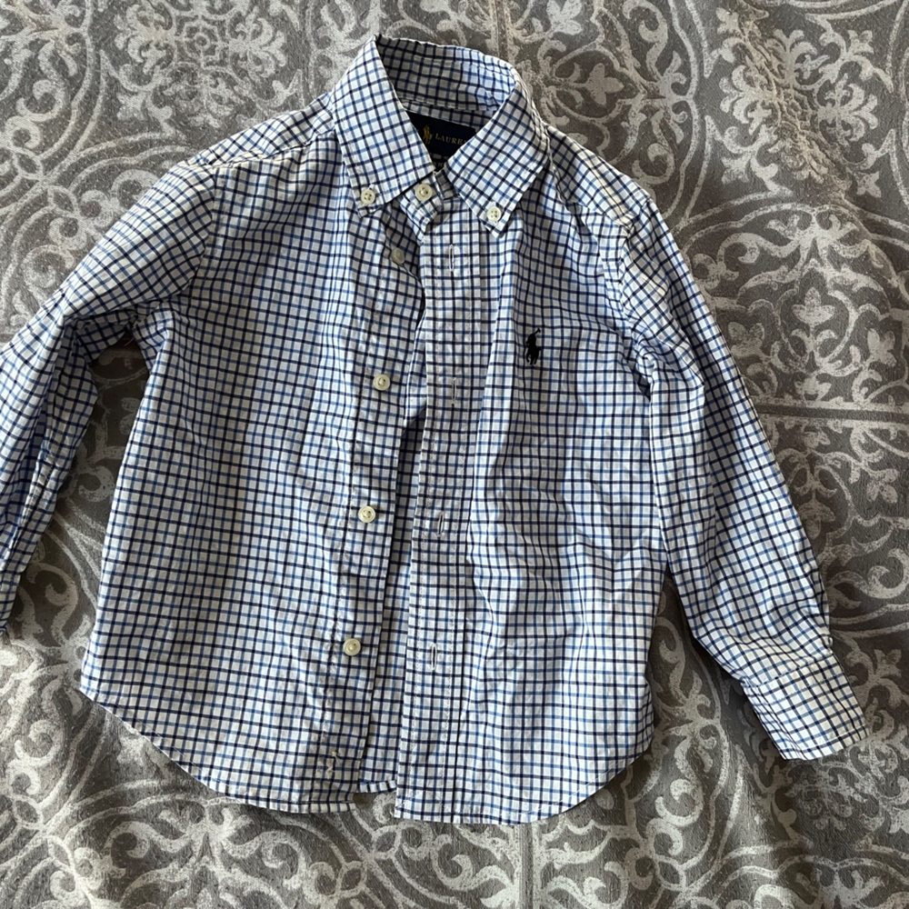Ralph Lauren 2T stripped button down long sleeve shirt. Blue/white.